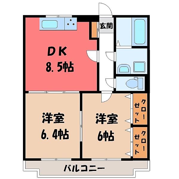 栃木県宇都宮市中戸祭1丁目(賃貸マンション2LDK・3階・50.16㎡)の写真 その2