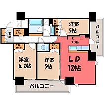 栃木県宇都宮市馬場通り3丁目（賃貸マンション3LDK・3階・70.20㎡） その2