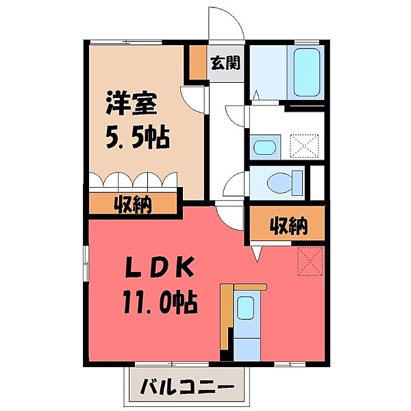 栃木県宇都宮市川田町(賃貸アパート1LDK・1階・40.29㎡)の写真 その2