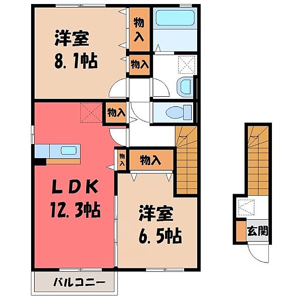 栃木県真岡市熊倉町(賃貸アパート2LDK・2階・69.45㎡)の写真 その2