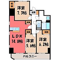 栃木県宇都宮市大寛2丁目（賃貸マンション3LDK・2階・80.34㎡） その2