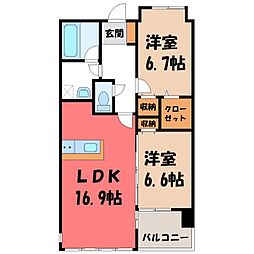 ファインクレスト M 3階2LDKの間取り