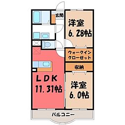 エテルノ・グランデ参番館 2階2LDKの間取り