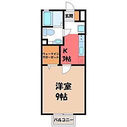 メルベーユB 1Kの間取図画像