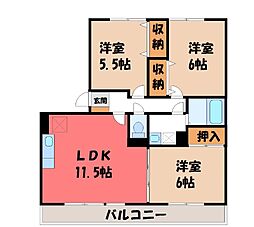 パルティール・ハイツ2 3LDKの間取図画像