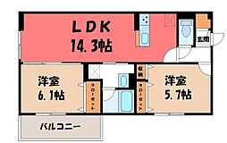 宇都宮市宿郷5丁目アパート 2LDKの間取図画像