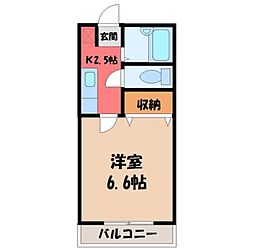 ベルエアーハイツ2 1Kの間取図画像
