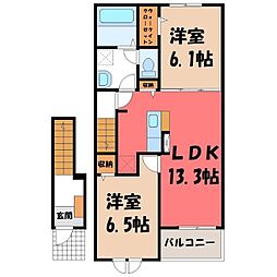 宇都宮市駒生町アパート 2LDKの間取図画像
