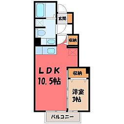 グレイスコート清原台B 1LDKの間取図画像