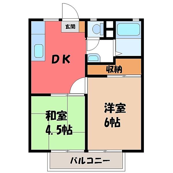 栃木県塩谷郡高根沢町大字宝積寺(賃貸アパート2DK・1階・35.91㎡)の写真 その2