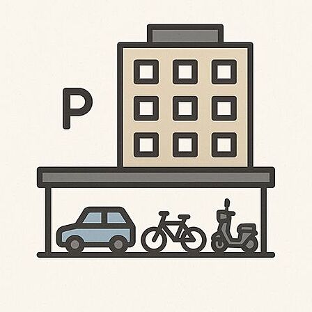 通勤・通学・お買い物など、ライフスタイルに合わせた交通手段を選べる自由さが魅力。敷地内に整備された専用スペースで、大切な愛車を安心して保管できます。