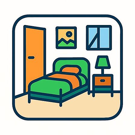 やさしい陽射しが差し込む寝室は、心地よい眠りへと誘う癒しの空間。木目調の床と白を基調とした壁が、清潔感とやわらかな印象を与え、毎日の疲れをそっと包み込みます。