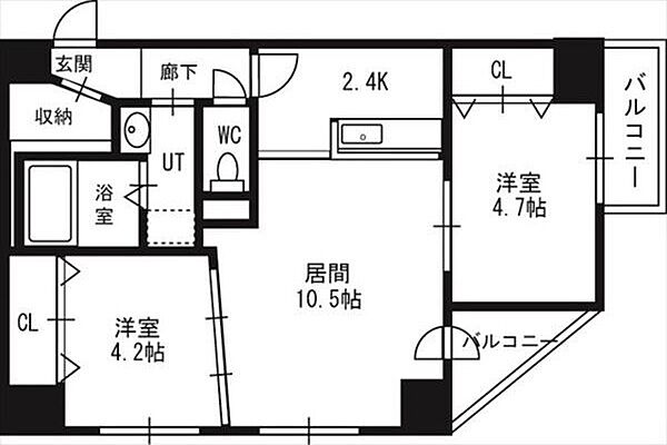 gran casa南6条 407｜北海道札幌市中央区南六条西7丁目(賃貸マンション2LDK・4階・53.00㎡)の写真 その2