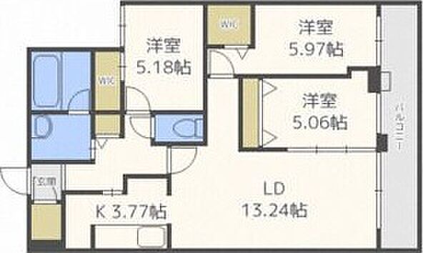 YAMAHANA-CITY.STELLA 505｜北海道札幌市中央区南十七条西12丁目(賃貸マンション3LDK・5階・74.58㎡)の写真 その2