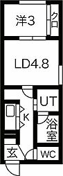 メニーズコート創成タウン C棟 4階1LDKの間取り