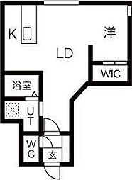 エアフォルク行啓通 2階1LDKの間取り