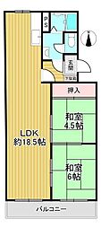 グリーンパーク奈良 2LDKの間取り