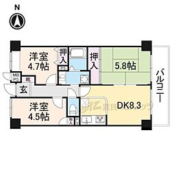 ライオンズマンション大和八木 3DKの間取図画像