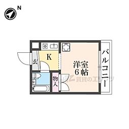 JR桜井線 京終駅 徒歩20分の賃貸マンション 3階1Kの間取り