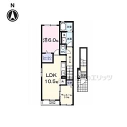 JR桜井線 京終駅 徒歩26分の賃貸アパート 2階1LDKの間取り