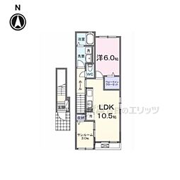 JR桜井線 京終駅 徒歩26分の賃貸アパート 2階1LDKの間取り