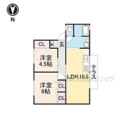 JR関西本線 郡山駅 徒歩26分の賃貸アパート 2階2LDKの間取り