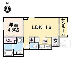 橿原市葛本町アパート 1LDKの間取図画像