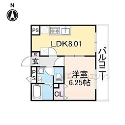 アンプルール　クラージュ　松長 2階1LDKの間取り