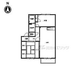 サニーソシアB 1階2LDKの間取り