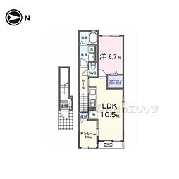 リエール 2階1LDKの間取り