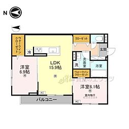 JR関西本線 奈良駅 徒歩10分の賃貸アパート 2階2LDKの間取り