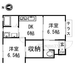 ヴィラコートＢ 1階2DKの間取り