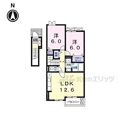 イースト・ヴィラII 2階2LDKの間取り