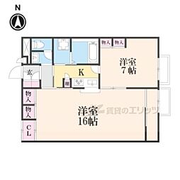 レオパレス城ノ内2 1LDKの間取図画像