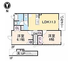ヴァンセットアムール1 2LDKの間取図画像