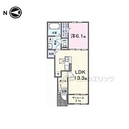 橿原市北妙法寺町アパート 1LDKの間取図画像