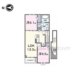 橿原市北妙法寺町アパート 2LDKの間取図画像