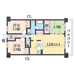 シャルマンコーポ桜井2 3LDKの間取図画像