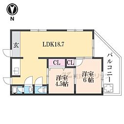 オカモトマンション 2LDKの間取図画像