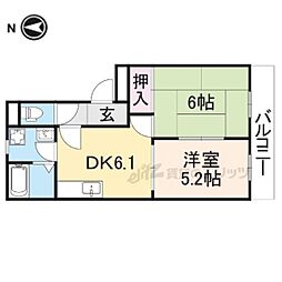 シャンクレール壱番館 2DKの間取図画像