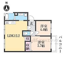 パティオふじA棟 2LDKの間取図画像