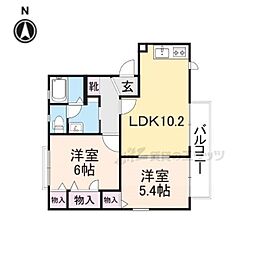 アガーペ御陵前D 2LDKの間取図画像