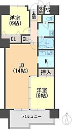 朝日プラザ松原C棟 2LDKの間取図画像