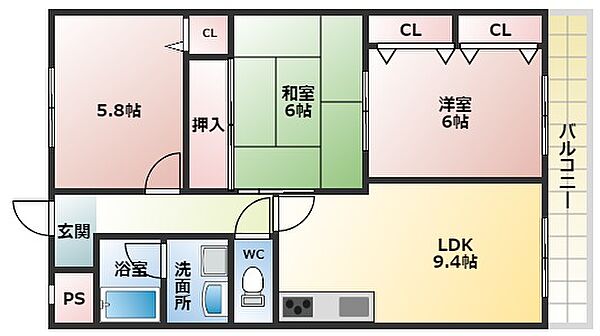 サントルドゥヴィラージュ ｜大阪府富田林市寿町2丁目(賃貸マンション3LDK・3階・61.29㎡)の写真 その2