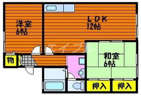 グローリーハウス的場C ｜岡山県岡山市南区藤田(賃貸アパート2LDK・2階・53.73㎡)の写真 その2