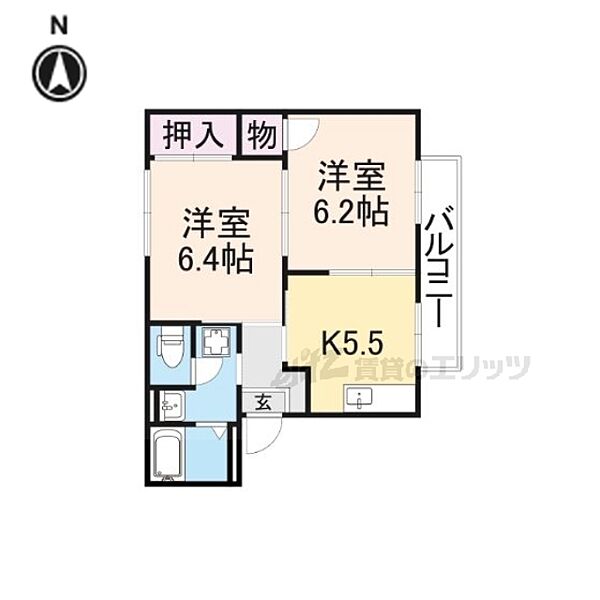 奈良県天理市杉本町(賃貸アパート2K・2階・43.00㎡)の写真 その2