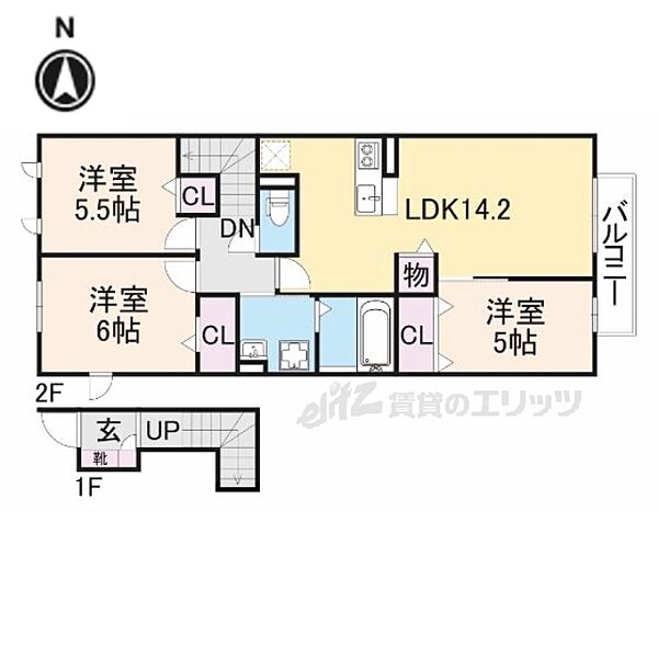 奈良県香芝市磯壁3丁目(賃貸アパート3LDK・2階・75.69㎡)の写真 その2