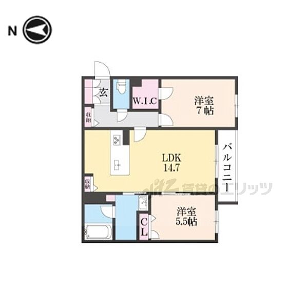 奈良県生駒市中菜畑2丁目(賃貸マンション2LDK・3階・63.59㎡)の写真 その2