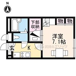 近鉄奈良線 額田駅 徒歩4分の賃貸アパート 2階1Kの間取り