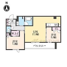 シャーメゾン　ケイティーエムサード 3階2LDKの間取り